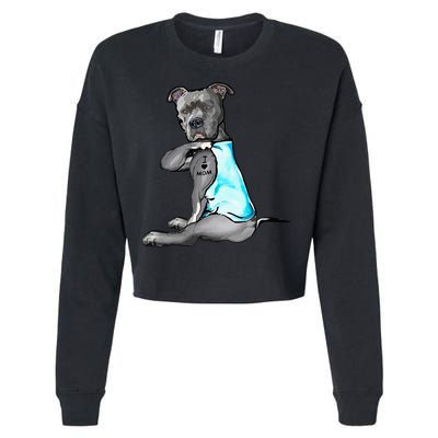 I Love Mom Tattoo Pitbull Dog Lover Women Gift Pitbull Mom Cropped Pullover Crew