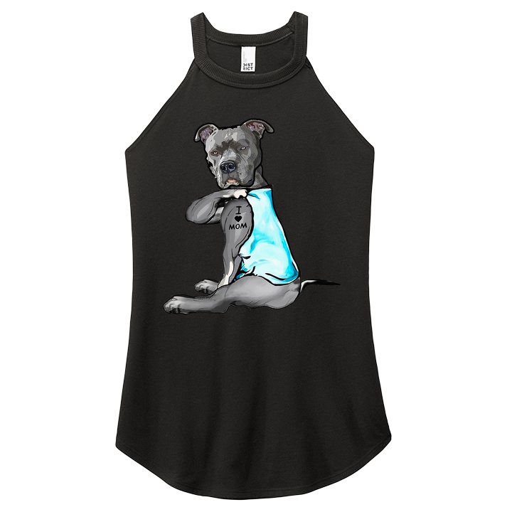 I Love Mom Tattoo Pitbull Dog Lover Women Gift Pitbull Mom Women's Perfect Tri Rocker Tank