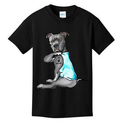 I Love Mom Tattoo Pitbull Dog Lover Women Gift Pitbull Mom Kids T-Shirt