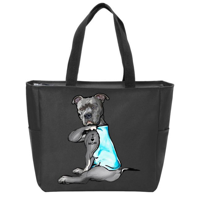 I Love Mom Tattoo Pitbull Dog Lover Women Gift Pitbull Mom Zip Tote Bag