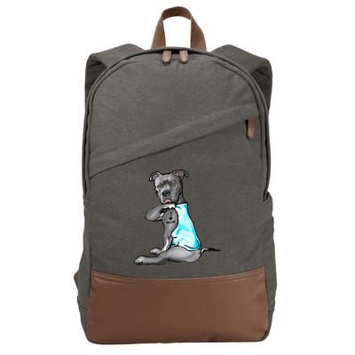 I Love Mom Tattoo Pitbull Dog Lover Women Gift Pitbull Mom Cotton Canvas Backpack