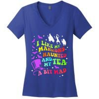 I Like My Mansions Haunted And My Tea A Bit Mad Halloween Gift Women's V-Neck T-Shirt