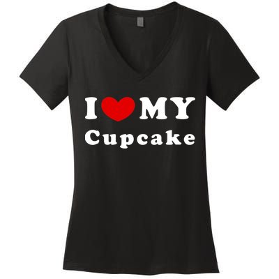 I Love My Cupcake I Heart My Cupcake Women's V-Neck T-Shirt