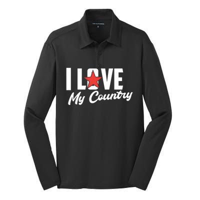 I Love My Country Awesome Freedom 4th Of July Bbq Party Gift Silk Touch Performance Long Sleeve Polo