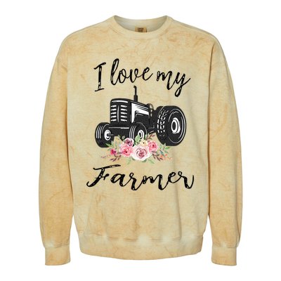 I Love My Farmer Funny Farmer Wife Women Tractor Colorblast Crewneck Sweatshirt