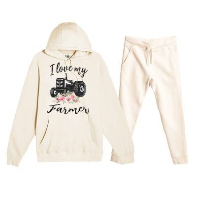 I Love My Farmer Funny Farmer Wife Women Tractor Premium Hooded Sweatsuit Set