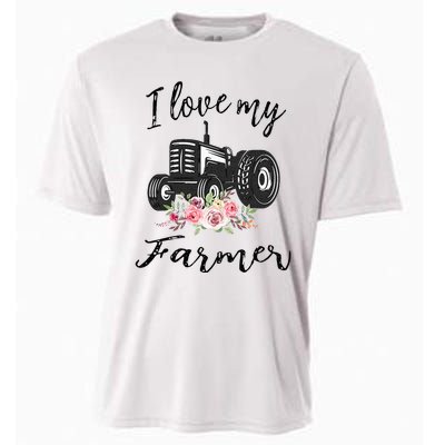 I Love My Farmer Funny Farmer Wife Women Tractor Cooling Performance Crew T-Shirt