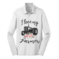 I Love My Farmer Funny Farmer Wife Women Tractor Silk Touch Performance Long Sleeve Polo