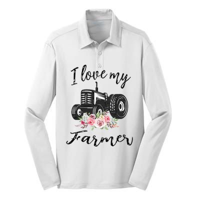 I Love My Farmer Funny Farmer Wife Women Tractor Silk Touch Performance Long Sleeve Polo