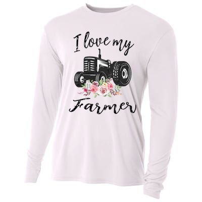 I Love My Farmer Funny Farmer Wife Women Tractor Cooling Performance Long Sleeve Crew