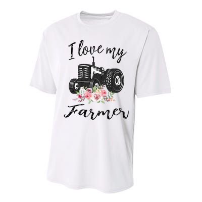 I Love My Farmer Funny Farmer Wife Women Tractor Performance Sprint T-Shirt