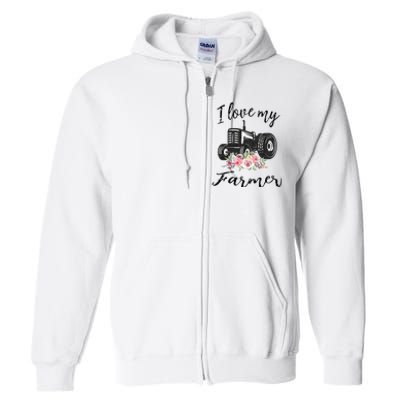 I Love My Farmer Funny Farmer Wife Women Tractor Full Zip Hoodie