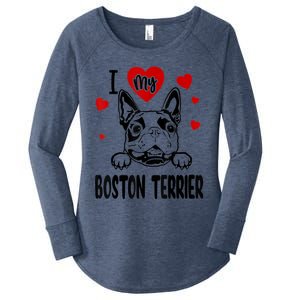 I Love My Boston Terrier Gifts For Dog Lovers Women's Perfect Tri Tunic Long Sleeve Shirt