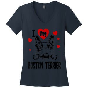 I Love My Boston Terrier Gifts For Dog Lovers Women's V-Neck T-Shirt