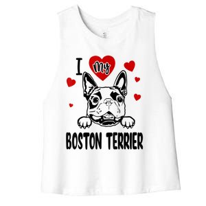 I Love My Boston Terrier Gifts For Dog Lovers Women's Racerback Cropped Tank