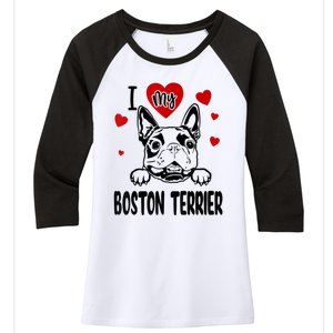 I Love My Boston Terrier Gifts For Dog Lovers Women's Tri-Blend 3/4-Sleeve Raglan Shirt