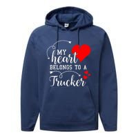 I Love My Trucker Husband Wife Gifts Valentines Day Performance Fleece Hoodie