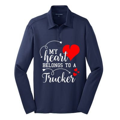 I Love My Trucker Husband Wife Gifts Valentines Day Silk Touch Performance Long Sleeve Polo