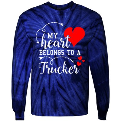 I Love My Trucker Husband Wife Gifts Valentines Day Tie-Dye Long Sleeve Shirt