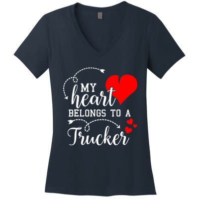 I Love My Trucker Husband Wife Gifts Valentines Day Women's V-Neck T-Shirt