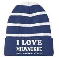 I Love Milwaukee Wisconsin Striped Beanie with Solid Band