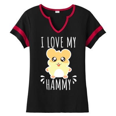 I Love My Hammy Hamster Gift Costume Outfit Ladies Halftime Notch Neck Tee