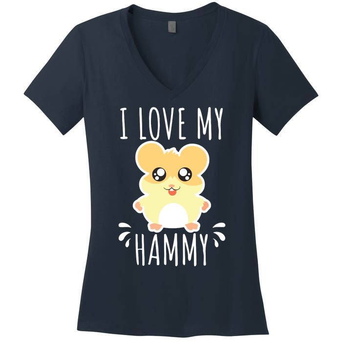 I Love My Hammy Hamster Gift Costume Outfit Women's V-Neck T-Shirt