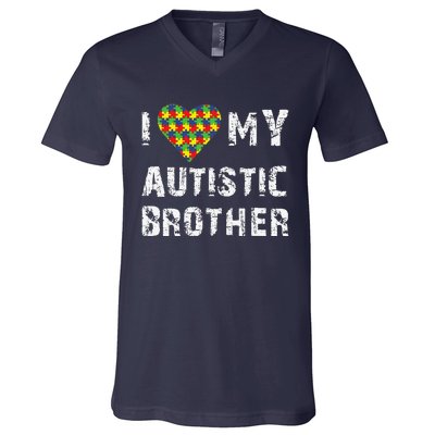 I Love My Autistic Brother Autism Awareness Day V-Neck T-Shirt