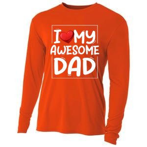 I Love My Awesome Dad Heart Valentines Day Matching Couple Gift Cooling Performance Long Sleeve Crew