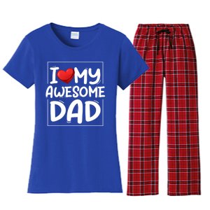 I Love My Awesome Dad Heart Valentines Day Matching Couple Gift Women's Flannel Pajama Set