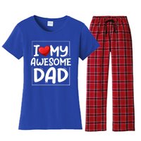 I Love My Awesome Dad Heart Valentines Day Matching Couple Gift Women's Flannel Pajama Set