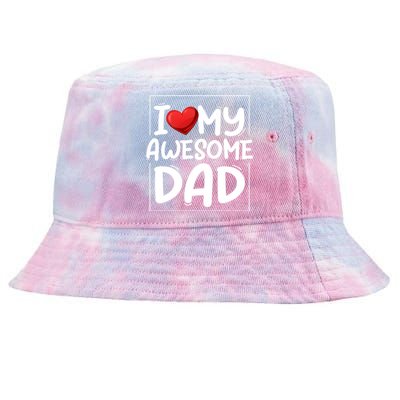 I Love My Awesome Dad Heart Valentines Day Matching Couple Gift Tie-Dyed Bucket Hat