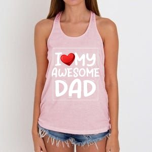 I Love My Awesome Dad Heart Valentines Day Matching Couple Gift Women's Knotted Racerback Tank