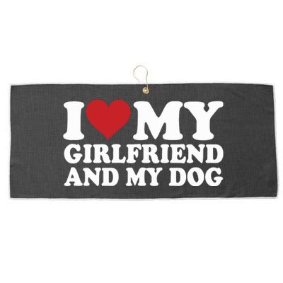 I Love My Girlfriend And My Dog Large Microfiber Waffle Golf Towel