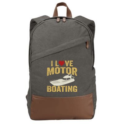 I Love Motor Boating Funny Boater Gift Cotton Canvas Backpack