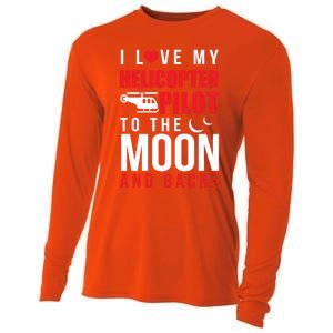 I Love My Helicopter Pilot To Moon And Back Wife Gift Cooling Performance Long Sleeve Crew