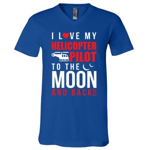 I Love My Helicopter Pilot To Moon And Back Wife Gift V-Neck T-Shirt