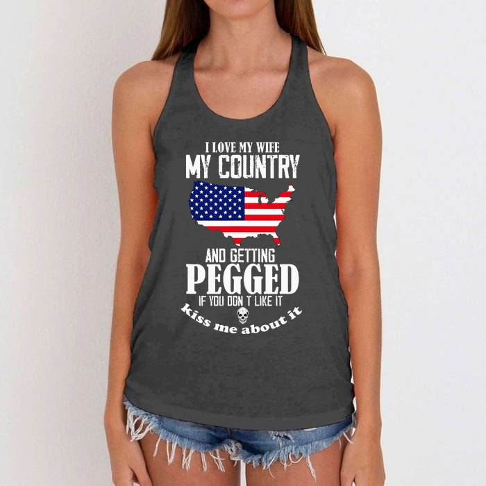 I Love My Wife My Country And Getting Pegged If You DonT Women's Knotted Racerback Tank