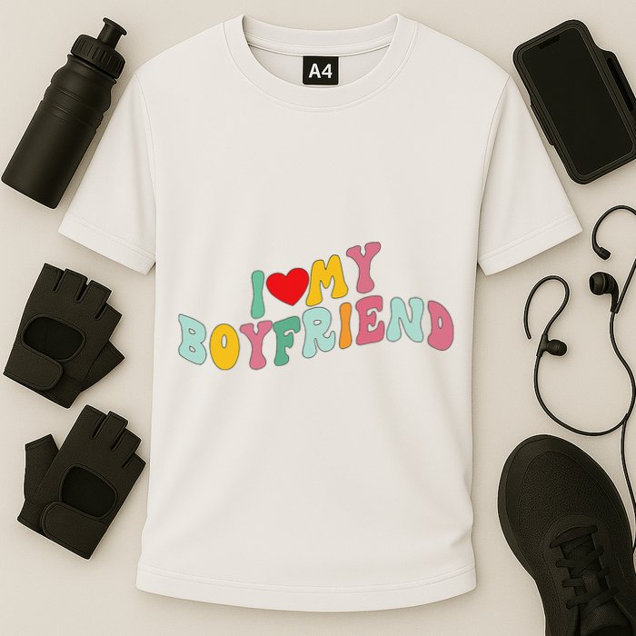 I Love My Boyfriend Groovy I Red Heart My Boyfriend BF Cooling Performance Crew T-Shirt