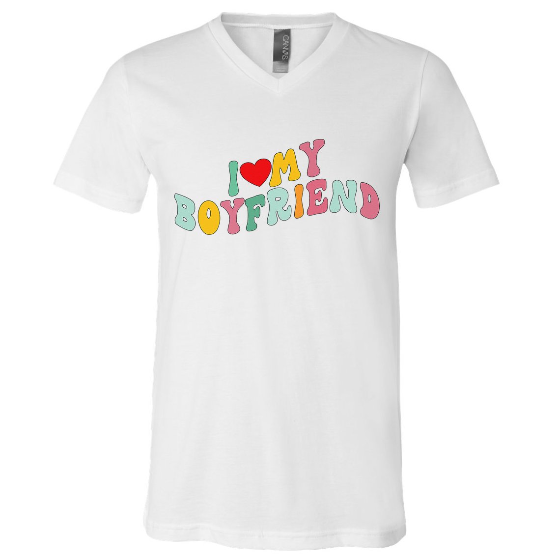 I Love My Boyfriend Groovy I Red Heart My Boyfriend BF V-Neck T-Shirt