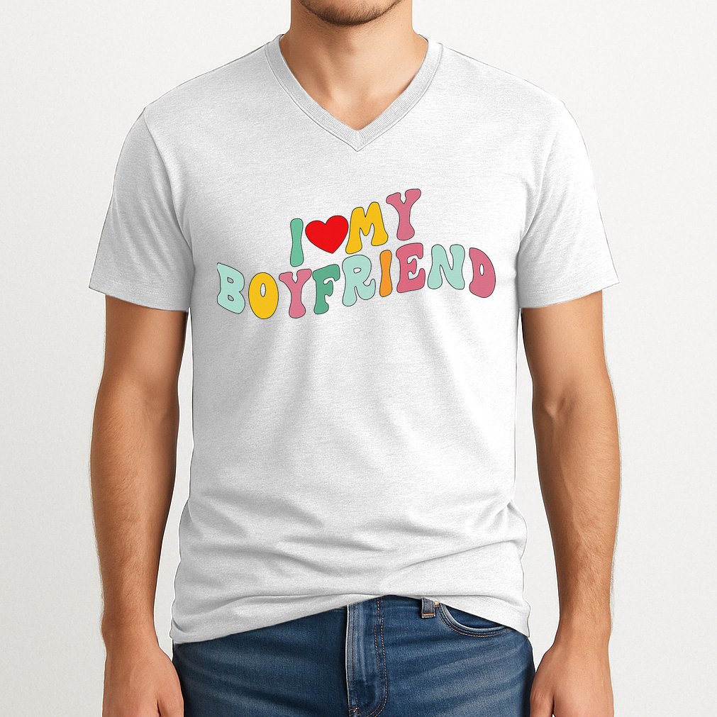 I Love My Boyfriend Groovy I Red Heart My Boyfriend BF V-Neck T-Shirt