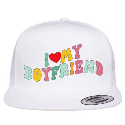 I Love My Boyfriend Groovy I Red Heart My Boyfriend BF Flatbill Hat