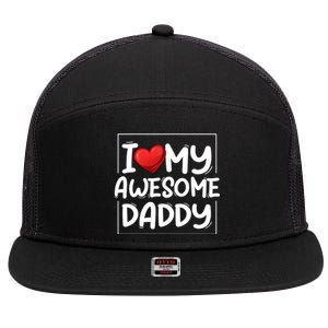 I Love My Awesome Daddy Heart Valentines Day Matching Couple Gift 7 Panel Mesh Trucker Snapback Hat