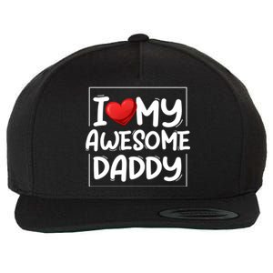 I Love My Awesome Daddy Heart Valentines Day Matching Couple Gift Wool Snapback Cap