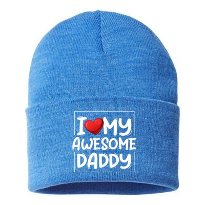 I Love My Awesome Daddy Heart Valentines Day Matching Couple Gift Sustainable Knit Beanie