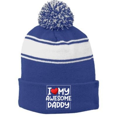 I Love My Awesome Daddy Heart Valentines Day Matching Couple Gift Stripe Pom Pom Beanie