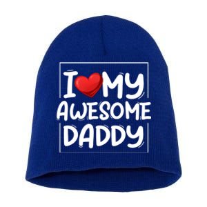 I Love My Awesome Daddy Heart Valentines Day Matching Couple Gift Short Acrylic Beanie