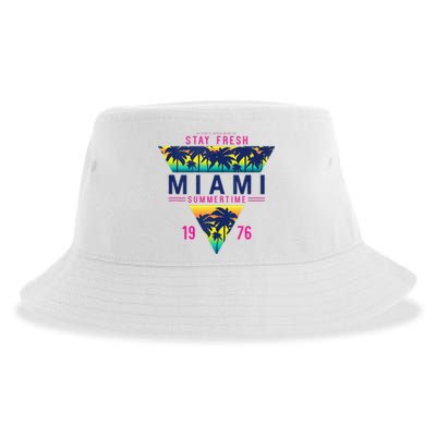 I Love Miami Florida Cool Miami Beach Illustration Graphic Sustainable Bucket Hat