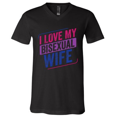 I Love My Bisexual Wife Bi Pride Bisexual Flag V-Neck T-Shirt