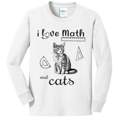 I Love Math And Cats Funny Cat Mathematic Lover Kids Long Sleeve Shirt